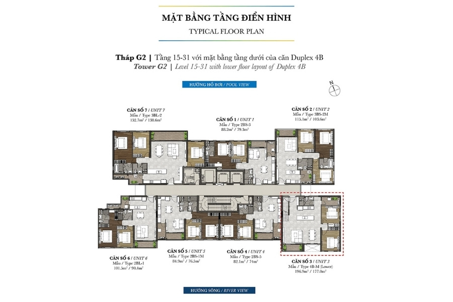 Mặt bằng các căn hộ từ tầng 15-31