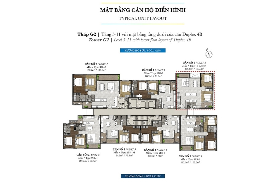 Mặt bằng các căn hộ từ tầng 5 đến 11