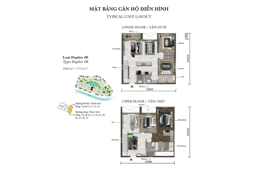 Mặt bằng căn hộ loại Duplex 4B 