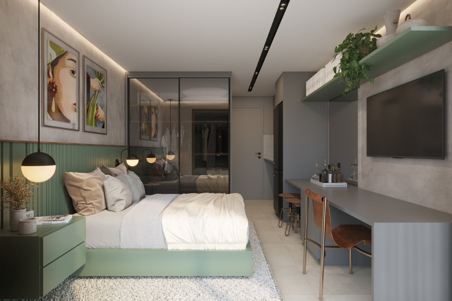 Với diện tích nhỏ gọn từ 25 - 30m2, căn hộ dịch vụ mini được thiết kế theo dạng khép kín nhưng vẫn đáp ứng đầy đủ các khu vực chức năng